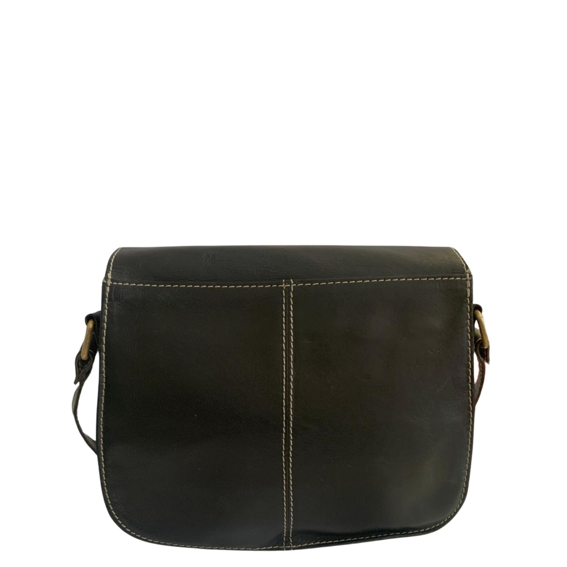 Black small leather bag back view