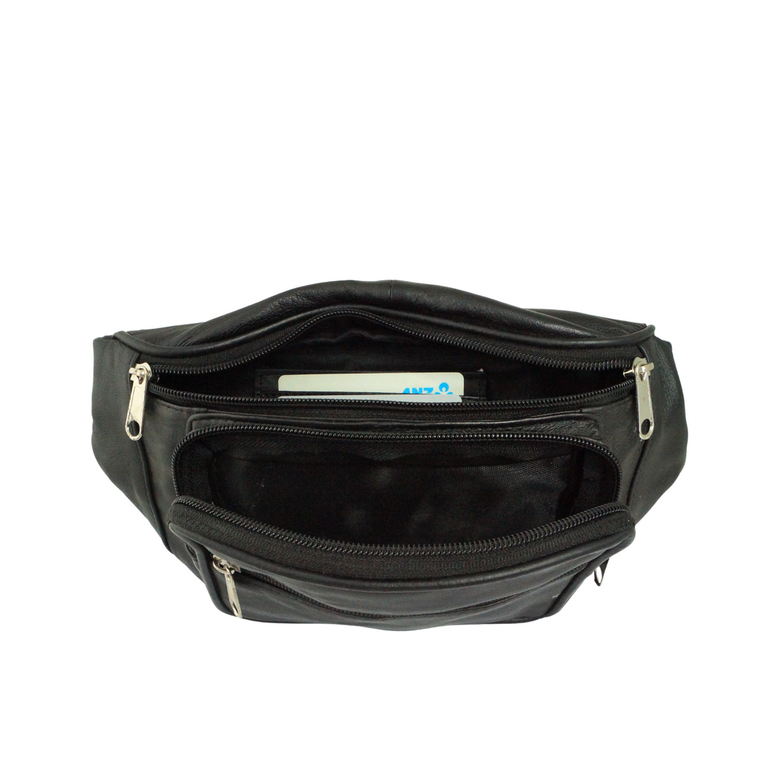 Black Sheepskin Leather Bumbag Front View