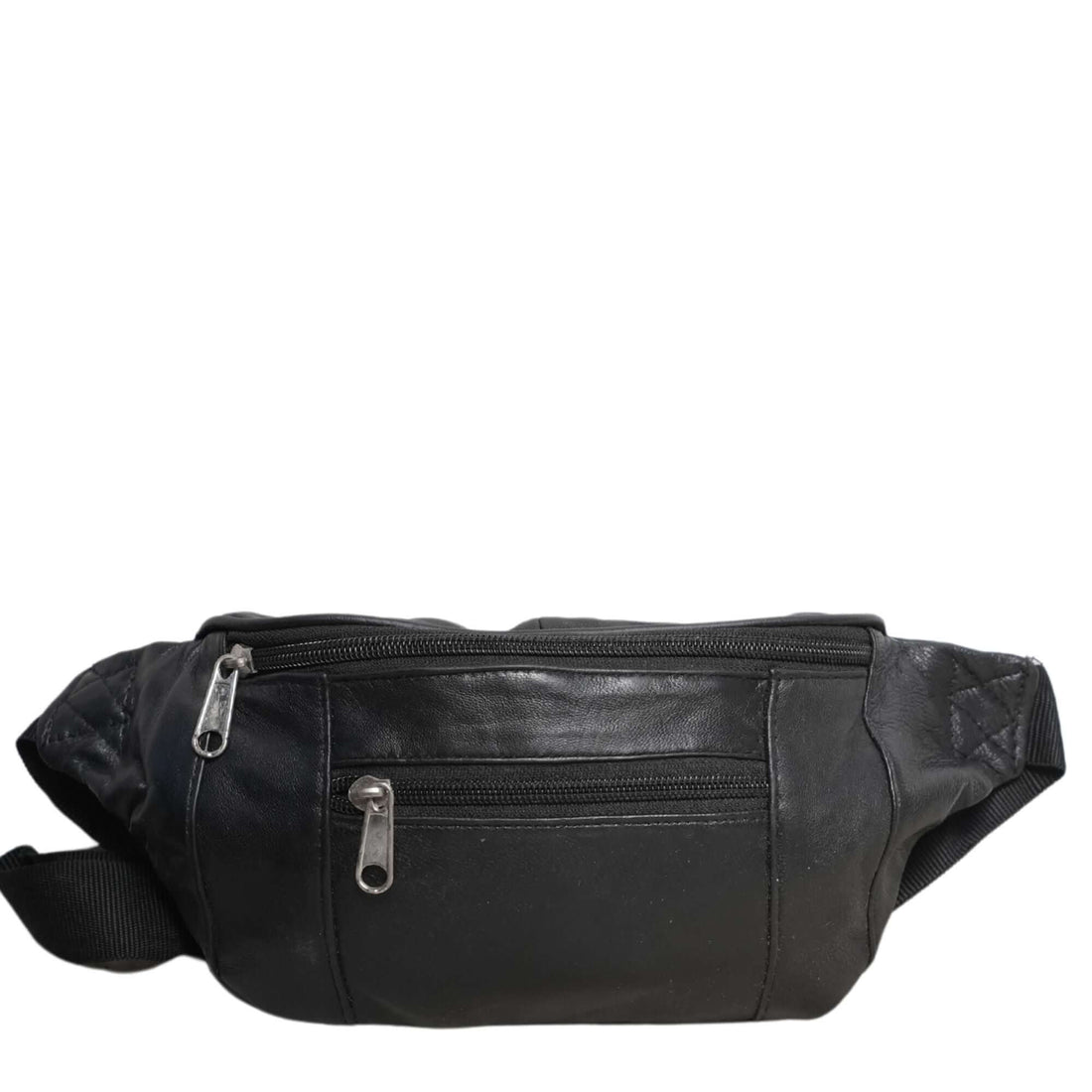  Black Sheepskin Leather Bumbag Front View