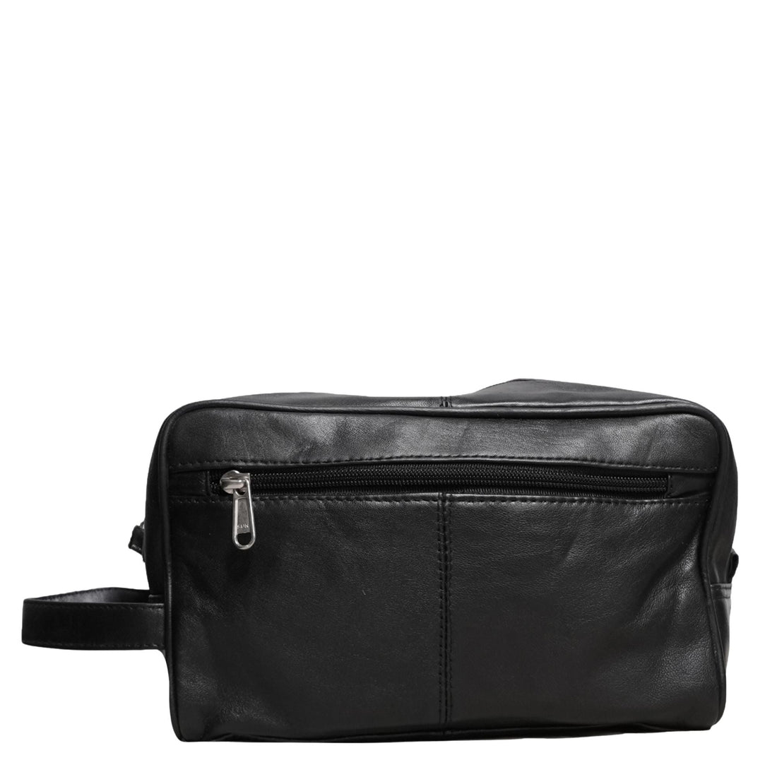  Black Leather Toiletry Bag Front View