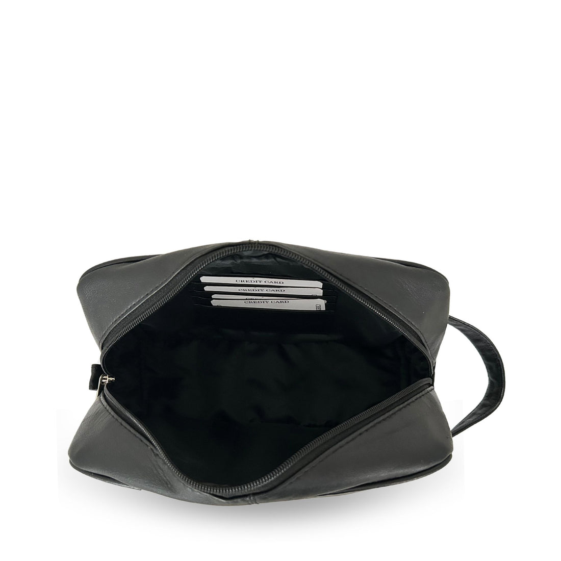  Black Leather Toiletry Bag Front View