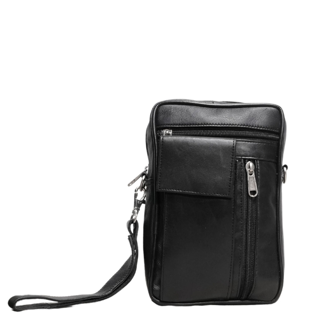 Black Small Leather Crossbody Bag Front View