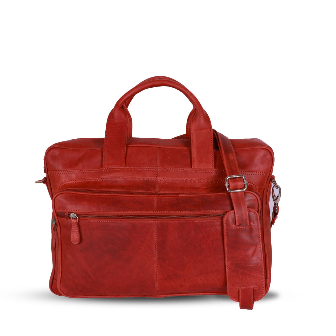 Red leather laptop bag front view