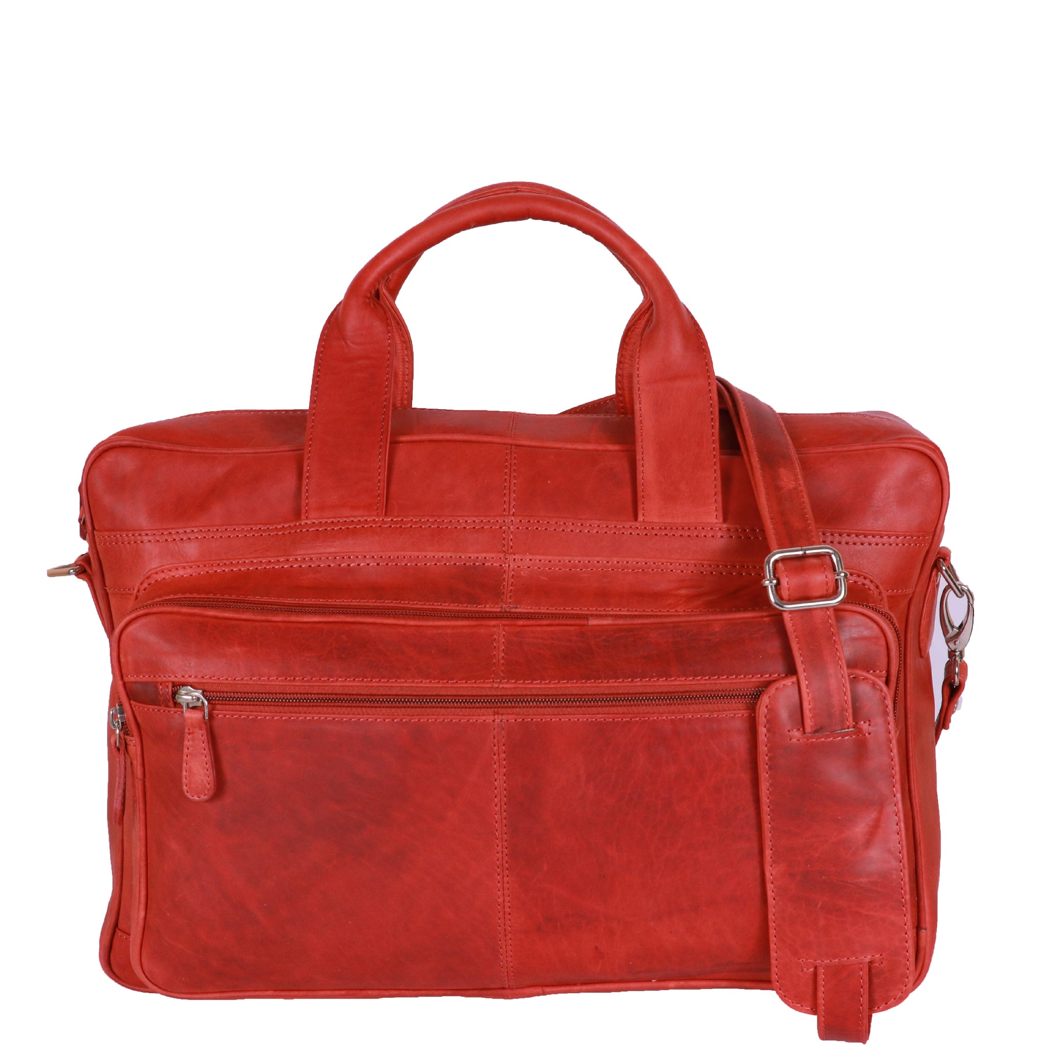 Red leather laptop bag large front view