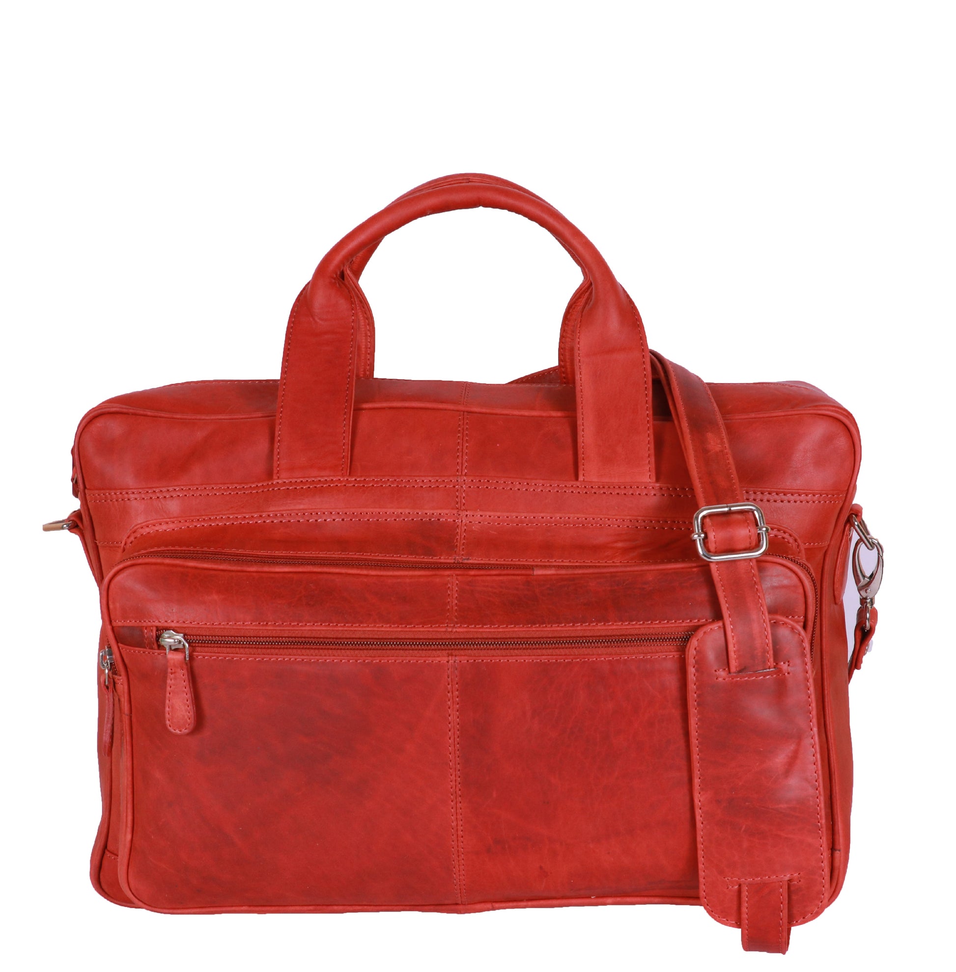 Red leather laptop bag large front view