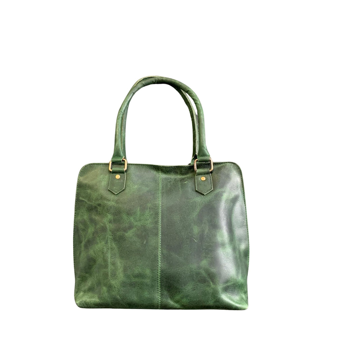 Green leather ladies handbag front view