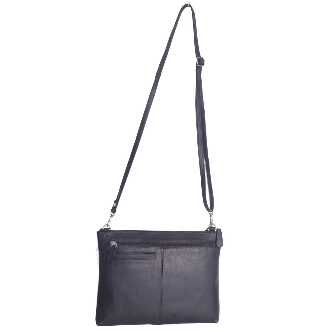 Black cowhide leather crossbody bag front view