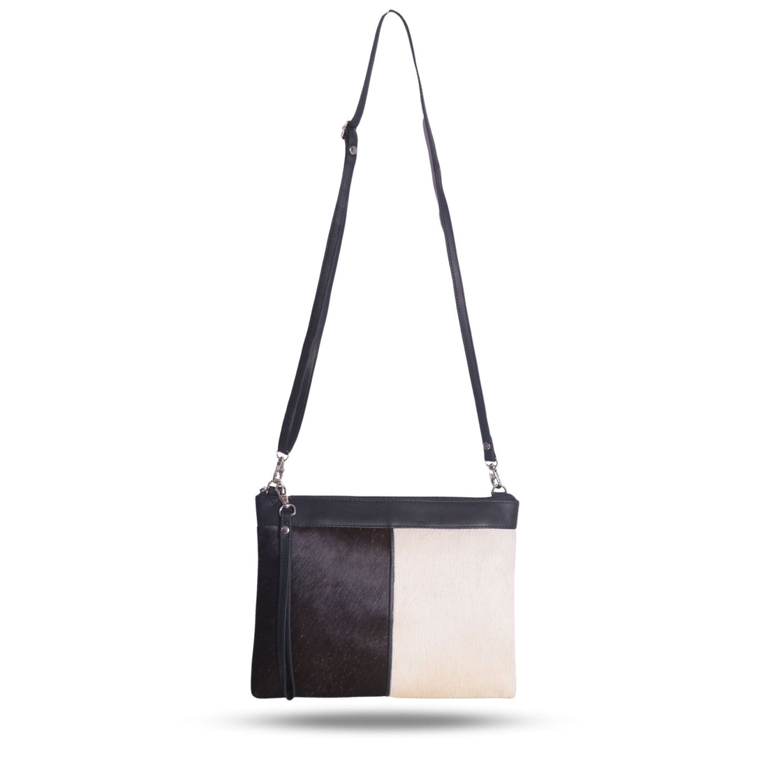 Black cowhide leather crossbody bag front view