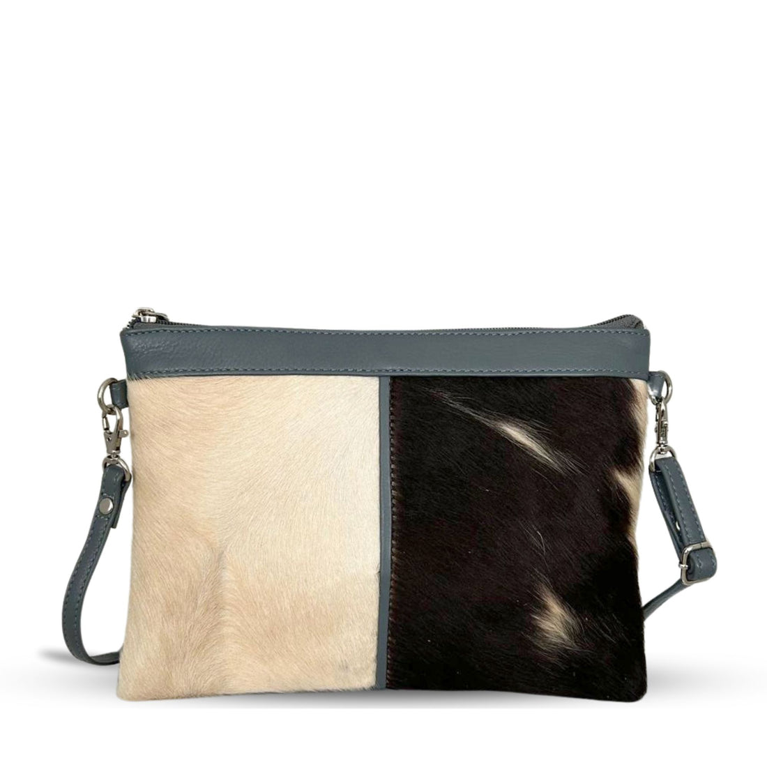 Grey cowhide medium crossbody bag front view