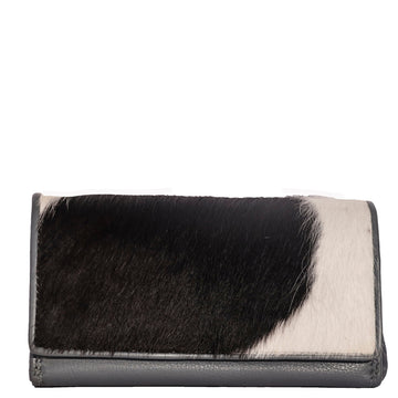 Grey cowhide ladies long leather wallet front view