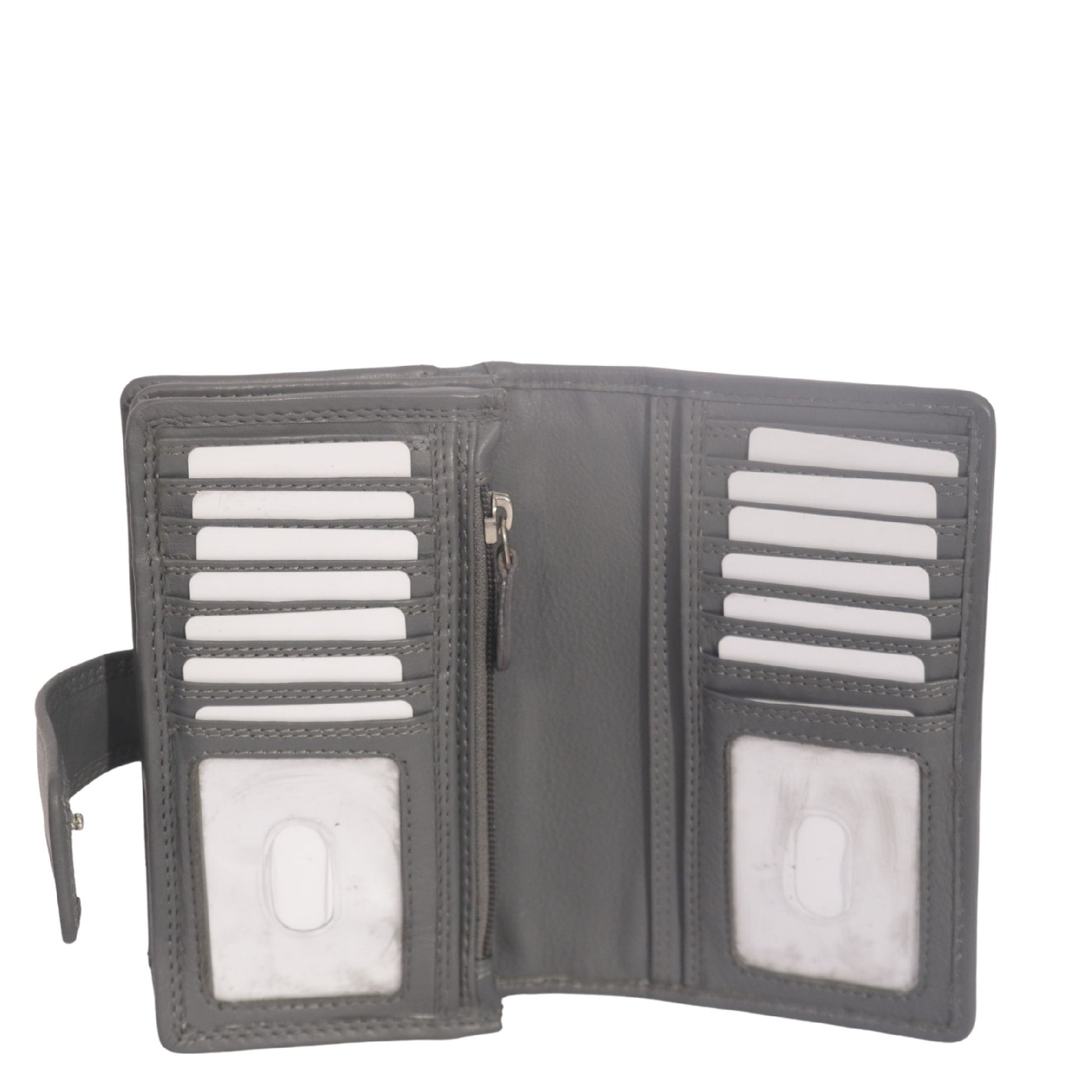 Grey cowhide ladies wallet open view