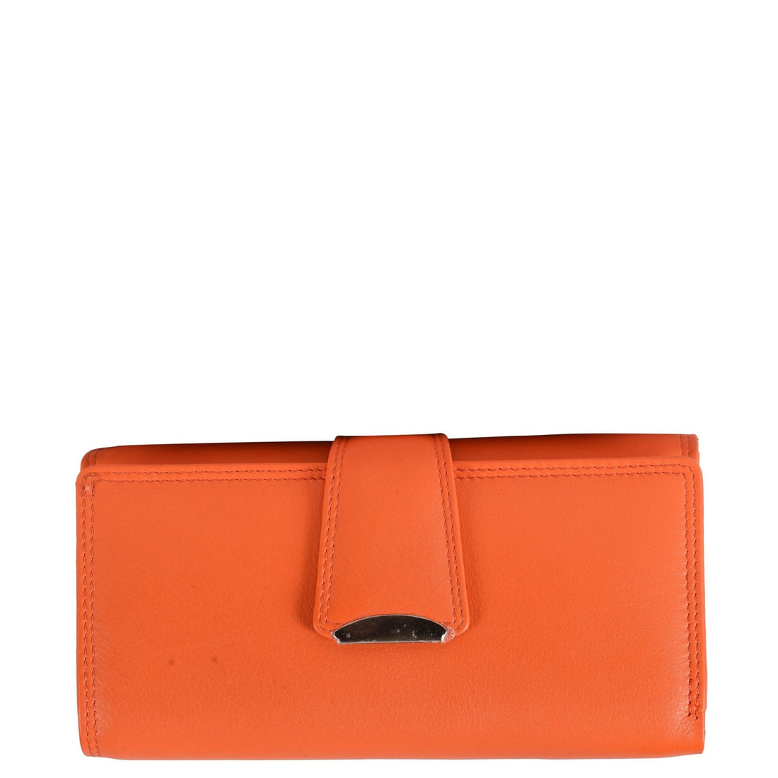 Orange leather wallet front view