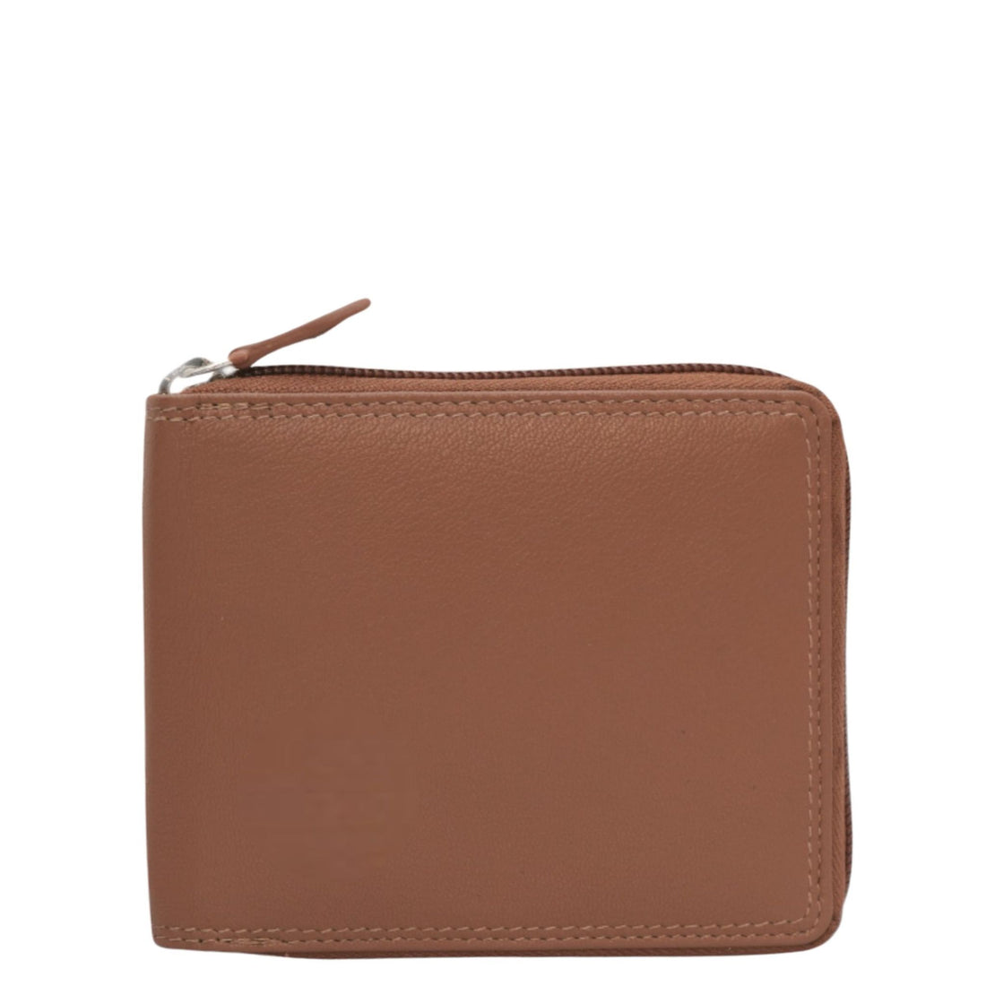 Tan zip around men's wallet front view